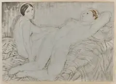 * Les deux amies, circa 1927 by Tsuguharu Foujita, Eau-forte et aquatinte en couleurs (pliures), sold Mar 2024