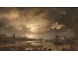 Hafenansicht bei Mondschein by Aert van der Neer, oil on panel, offered Mar 2025