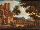 Landschaft mit Antiker Ruine und Reisenden by Mathys Schoevaerdts, oil on canvas, offered Mar 2024