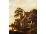 Haus mit Anlegestelle am Ufer Eines Flusses by Klaes Molenaer, oil on panel, offered Jun 2024