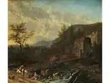 Bergige Landschaft mit Ortskulisse by Adriaen Hendriksz. Verboom, oil on canvas, offered Dec 2021
