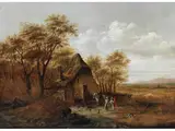 Weite Landschaft mit Rastenden vor Einem Alten Wirtshaus by Jan Vermeer van Haarlem, oil on panel, sold Mar 2023