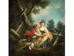 Amoureuse Szene by François Boucher, oil on canvas, sold Sep 2021