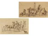 Grafikpaar mit Pferden und Figuren by Pieter van Bloemen, pen and ink, offered Jun 2023