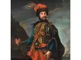 Dreiviertelbildnis Eines Hussaren in Landschaft by Johann Kupetzky, oil on canvas, offered Mar 2023