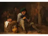 Junger Pfeifenraucher Neben Einem Fass Sitzend by David Teniers, oil on panel, sold Apr 2018