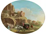 Südliche Landschaft mit Kutsche by Jan van den Hecke d. J., oil on panel, offered Apr 2022