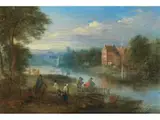 Flusslandschaft mit Figurenenstaffage by Théobald Michau, oil on copper, offered Jun 2025