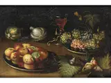 Stillleben mit Weinglas und Früchten by Osias Beert d. Ä., oil on copper, sold Mar 2024