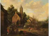 Gefecht in Einem Dorf by Jan Jansz. van der Stoffe, oil on panel, offered Sep 2023