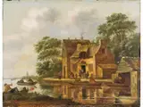 Flusslandschaft mit Dorf und Fischern by Thomas Heeremans, oil on panel, offered Mar 2024