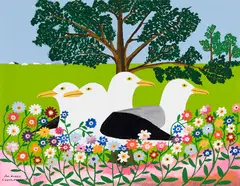 Seagulls and Flowers by Joseph Norris, oil on canvas, sold Jul 2020