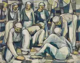 Moon Diggers by Audrey Garwood, oil on board, sold Jun 2020