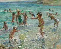 At the Beach by Dorothea Sharp, oil on canvas, sold Jun 2020