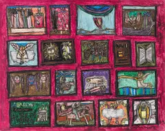 Seven Angels with Seven Trumpets by Norman Laliberté, 1963, oil pastel on paper, sold Jun 2020