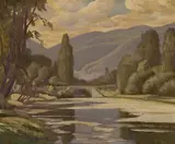 Moonlight - First Bridge, Hope Slough by Illingworth Kerr, 1942, oil on board, sold May 2020