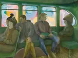 Interior of Bus with Figures by Phillip Henry Howard Surrey, oil on board, sold May 2020