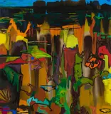Art Talk, Noland, Alexander's Feet in Lake, Beer in Hand, at Emma by David Alexander, 2017, acrylic on canvas, sold Mar 2020