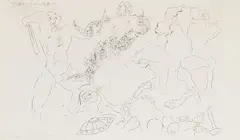 Warrior Being Pulled From Horse by Harold Town, etching on paper, sold Feb 2020