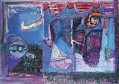 Vorposten by Walter Libuda, 2005, Öl auf Karton, auf Leinwand aufgezogen, sold Dec 2012