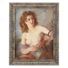 Woman Playing a String Instrument by Mária Szánthó, Oil on canvas, sold Oct 2023