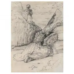 Figure Sleeping on a Rock by Eugene Berman, Ink on paper, sold Oct 2023