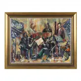 Musicians by Bertha Schoenbach, Oil and mixed media collage on canvas, sold Oct 2023