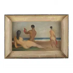 Bathers with Fish by Willis Harry Mlodoch, Oil on panel, sold Oct 2023