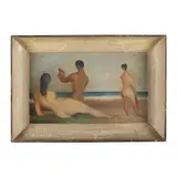Bathers with Fish by Willis Harry Mlodoch, Oil on panel, sold Oct 2023