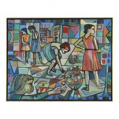 Children Playing by Irving Amen, Oil on canvas, sold Oct 2023