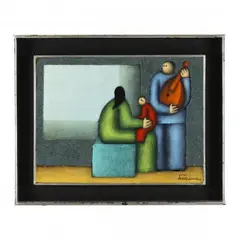 Family by Jesus Mariano Leuus, Oil and marble dust on artist board, sold Oct 2023