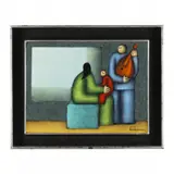 Family by Jesus Mariano Leuus, Oil and marble dust on artist board, sold Oct 2023