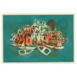 Boats in a Harbor by Amram Ebgi, Etching and aquatint in colors, sold Oct 2023