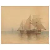 Yachts at Sea by Granville Perkins, Watercolor on paper, sold Sep 2023