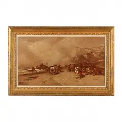 Coastal Scene During a Storm by George Washington Nicholson, Oil on canvas (lined), sold Sep 2023