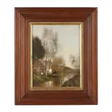 Cottage by the Creek by Alfred Cornelius Howland, Oil on board, sold Sep 2023