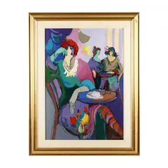 Women in a Café by Isaac Maimon, Acrylic on canvas, sold Sep 2023