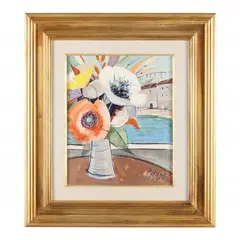 Still Life Before a Window by Charles Levier, Oil on board, sold Sep 2023