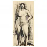 Standing Female Nude by Henry Moore, Black chalk and Indian ink on paper, sold Sep 2023