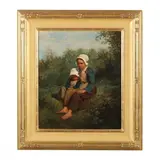 Two Young Travelers by Jean-Baptiste Jules Trayer, Oil on canvas (lined), sold Sep 2023