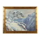 Windswept Tree in Snow by Benjamin Brown, Oil on canvas, sold Sep 2023