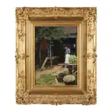 Sweeping the Garden by Herbert Denman, Oil on canvas, sold Sep 2023