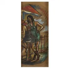 Two Women at a Soda Bar by Reginald Marsh, Ink and gouache on paper, sold Sep 2023