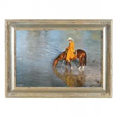Cowboy and Horse Drinking by Craig Tennant, Giclée print on canvas, sold Aug 2023