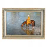 Cowboy and Horse Drinking by Craig Tennant, Giclée print on canvas, sold Aug 2023