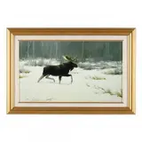 Moose in Snow by Guy Coheleach, Giclée print on canvas, sold Aug 2023
