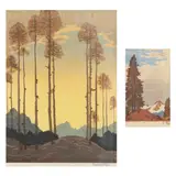 Two Alpine Views by Engelbert Lap, Each a woodcut print in colors on paper, sold Aug 2023