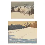 Winter day on the Rosskogel / Grey Day (Two Works) by Engelbert Lap, Each a woodcut in colors on paper, sold Aug 2023