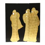 Three Panel Screen by Stephen White, Mixed media and gold leaf on panels, sold Aug 2023