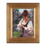 Picking Lilacs by William Schneider, Oil on canvas panel, sold Aug 2023